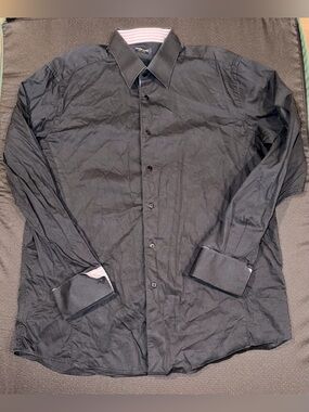 Domani Blue Label Men’s 16.5 32/33 Black  Long Sleeve French Cuff Dress Shirt